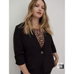Torrid Blazer 1X Black Toggle Closure Lined 3/4 Ruched Sleeve Collarless Stretch